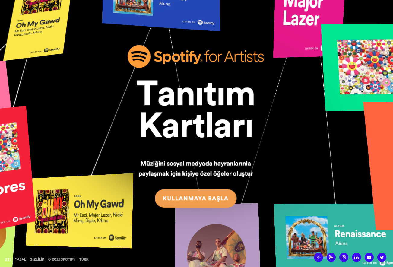 Spotify, Sanatçı Tanıtım Kartları’na Türkçe seçeneği geldi