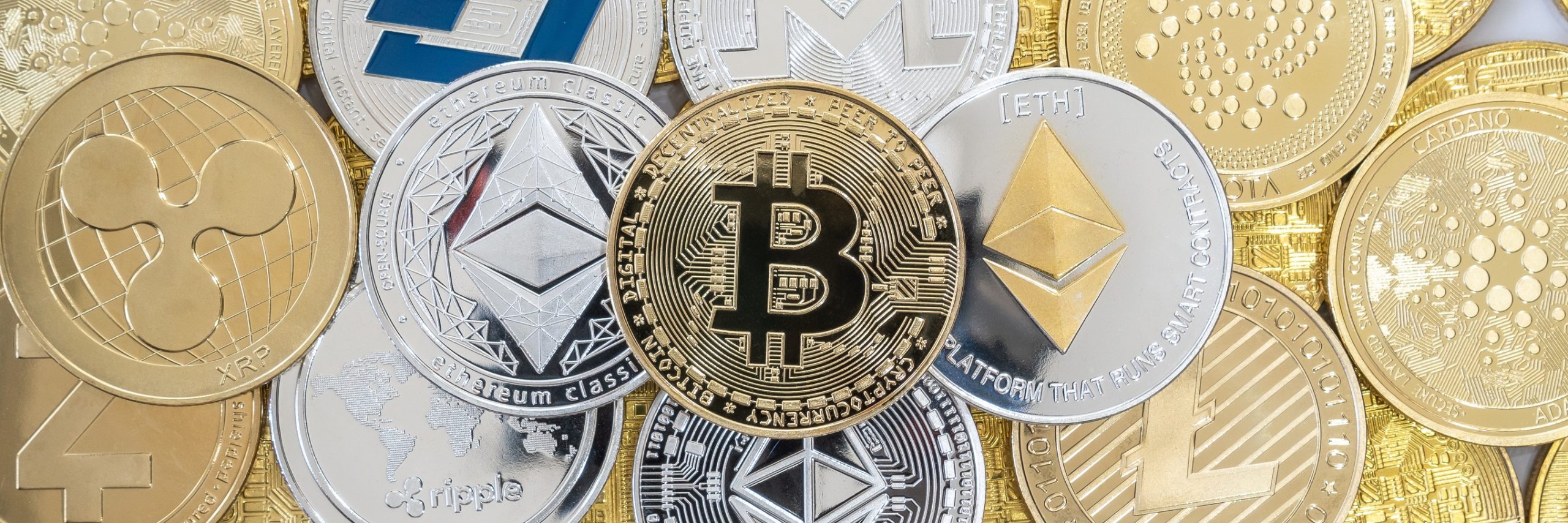 Bangkok, Thailand - 16 April 2021: Cryptocurrency on Binance trading app, Bitcoin BTC with altcoin digital coin crypto currency, BNB, Ethereum, Dogecoin, Cardano, defi p2p decentralized fintech market