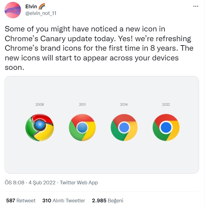 GOOGLE CHROME YENI LOGO TWEET
