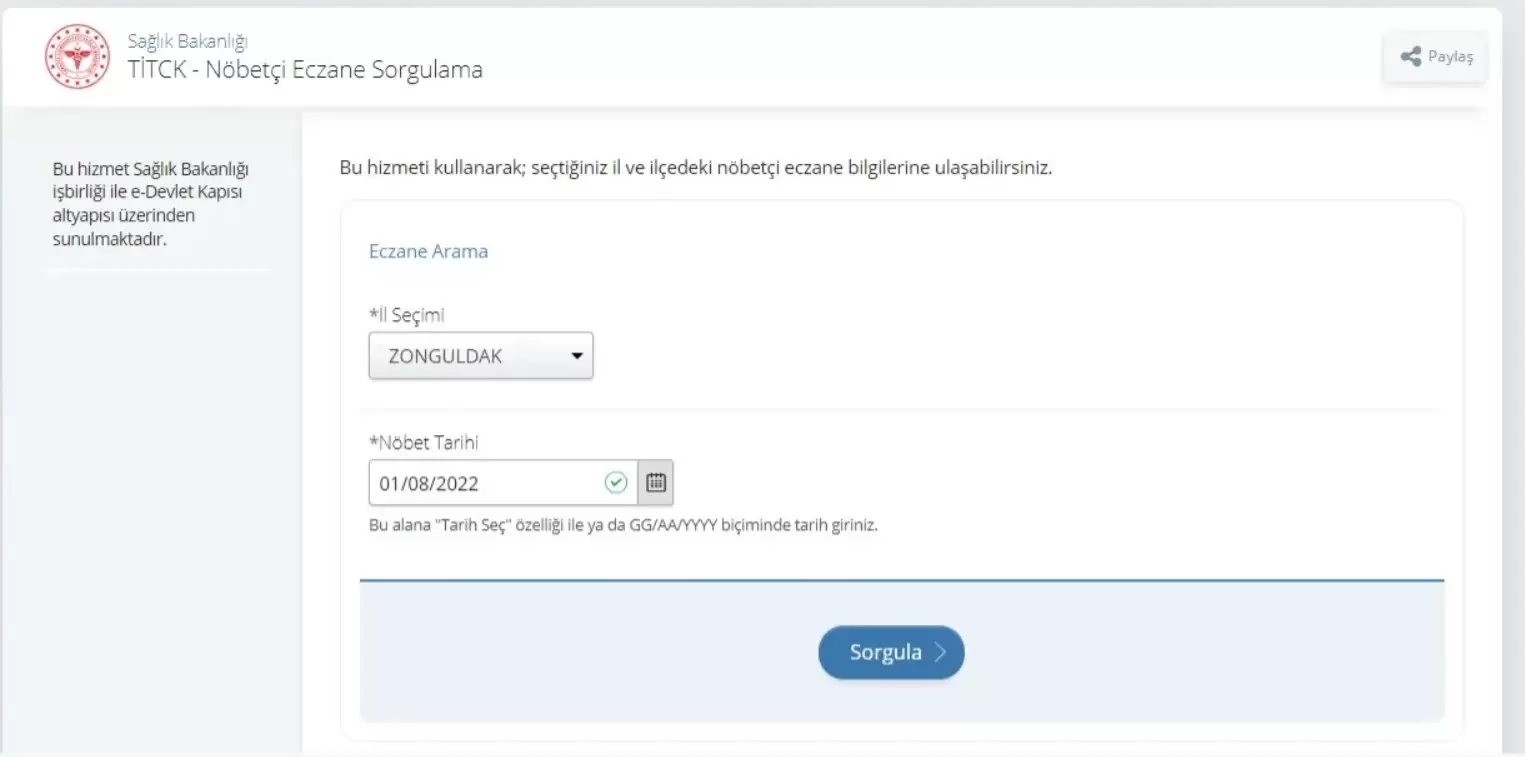 E-Devlet'e Nöbetçi Eczane Sorgulama özelliği eklendi