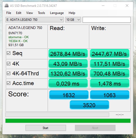 LEGEND 750 SSD AS SSD Benchmark testi