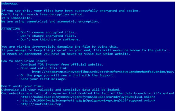 Nokoyawa fidye yazılımı notu