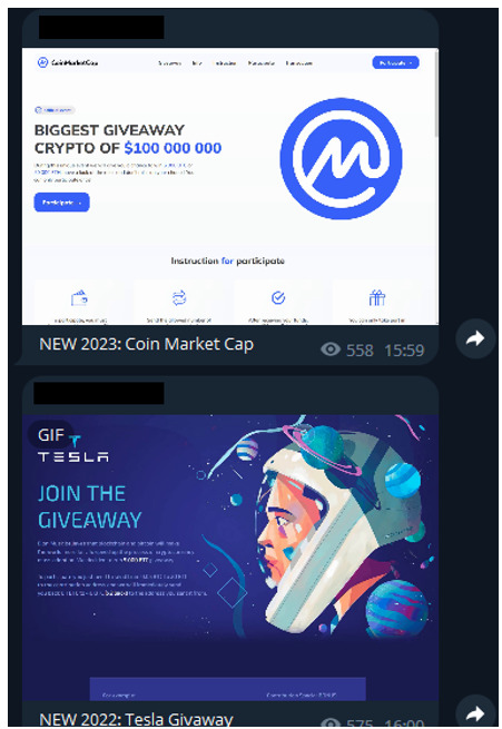 Telegram'daki satılık dolandırıcılık sayfalarına örnekler