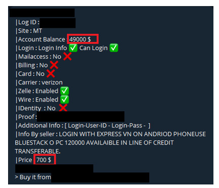 Dolandırıcılar 49 bin Dolar bakiyesi olan bir banka hesabına erişim teklif ediyor