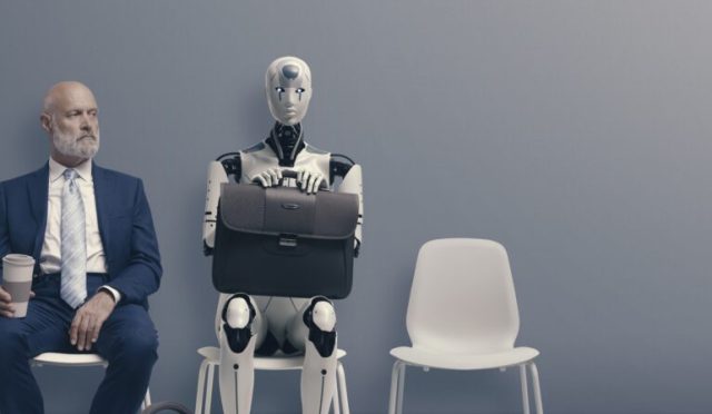 Man,And,Ai,Robot,Waiting,For,A,Job,Interview:,Ai
