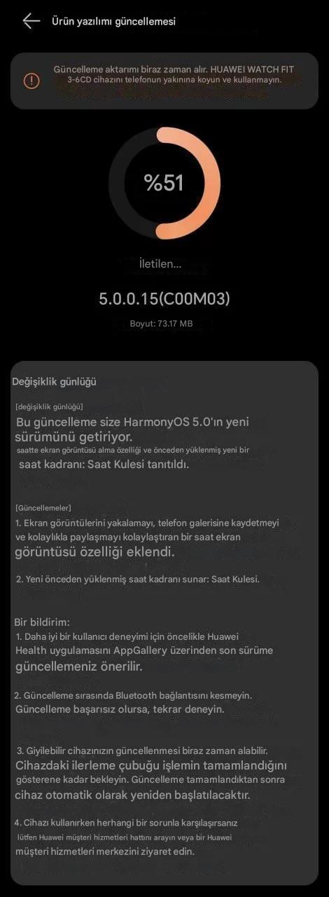 huawei saat guncelleme notlari