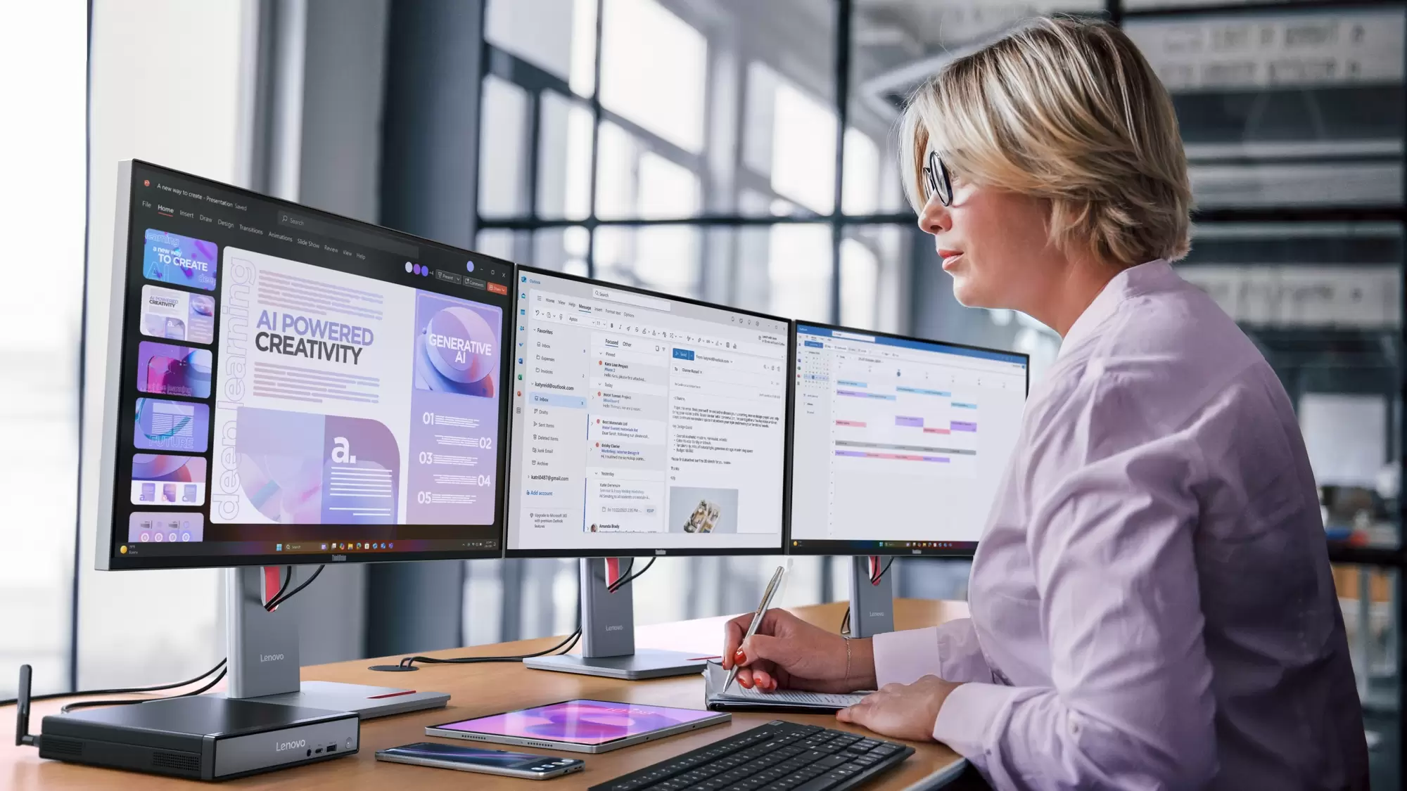 04 ThinkCentre neo 50q QC Triple Monitor Enhanced Productivity