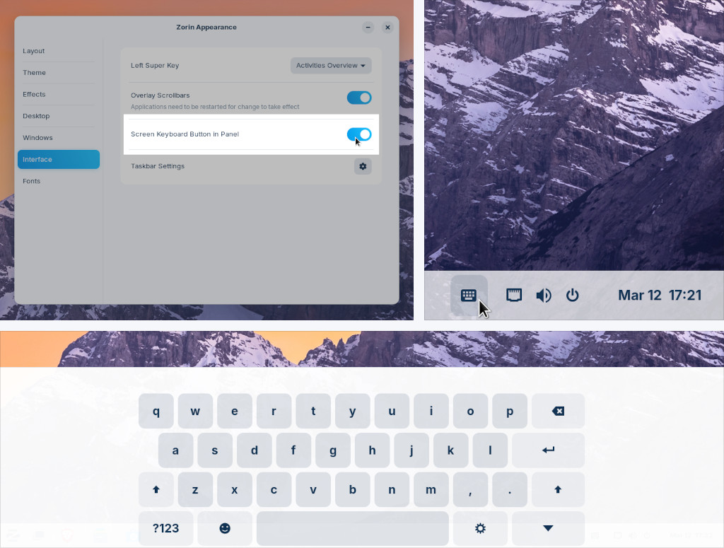 screen keyboard panel button