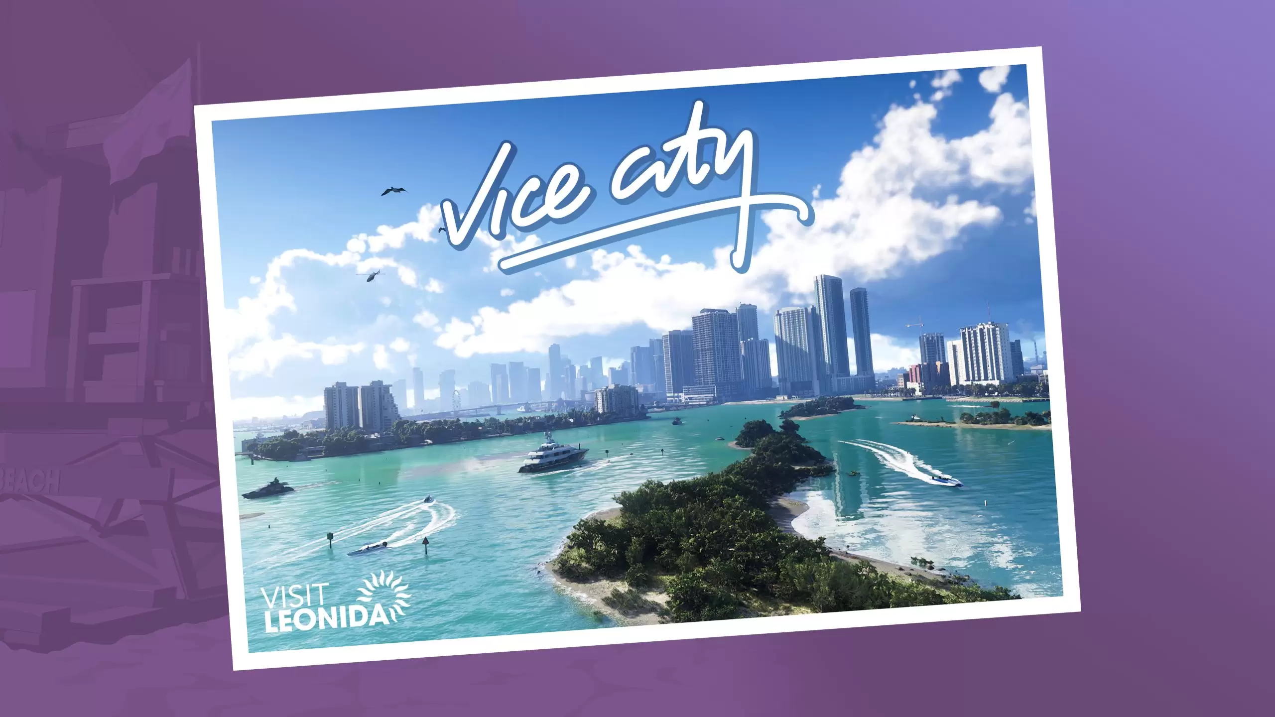 GTA 6 oyununda Vice City şehrine ait bir kartpostal.