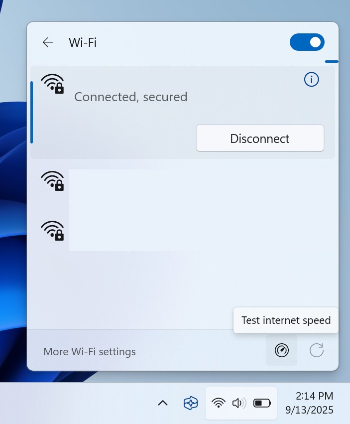 test internet butonu win11