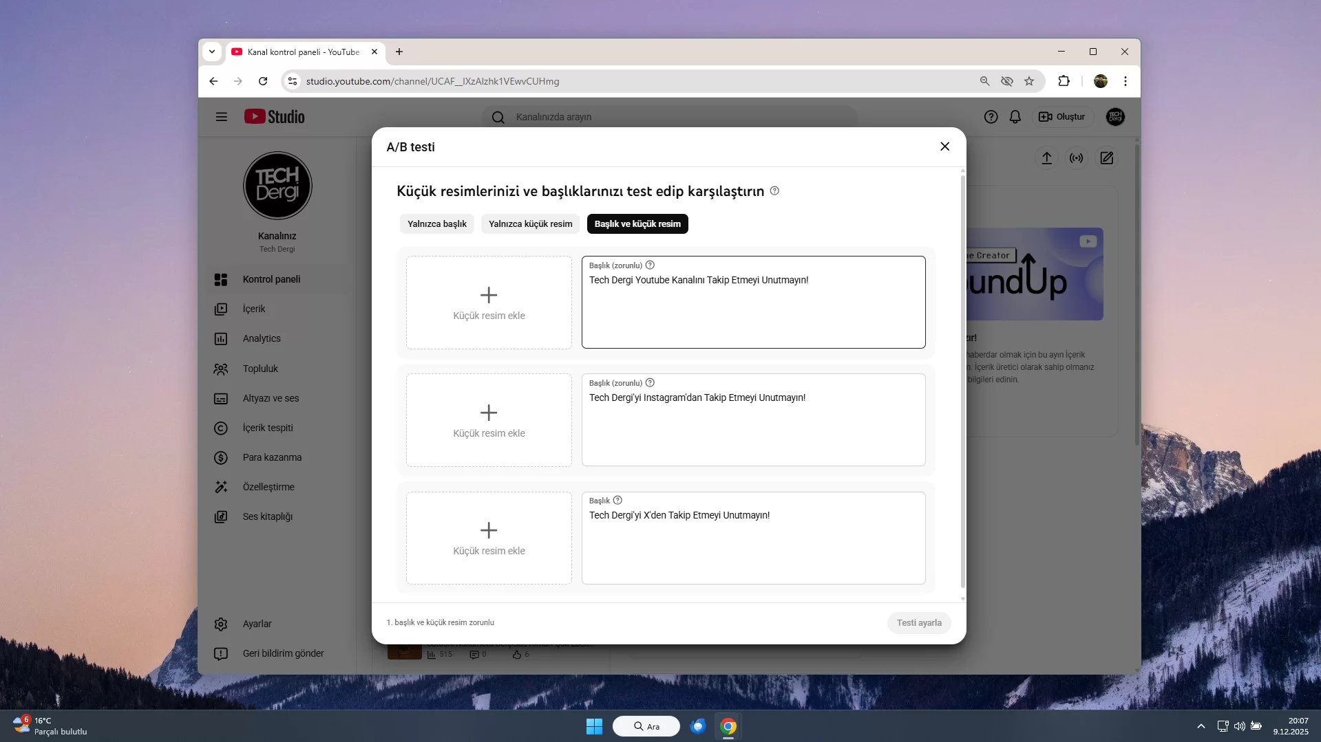 youtube studio baslik ab testi 2